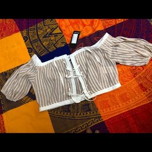 NASTYGAL OFF THE SHOULDER  STRIPED CROP TOP